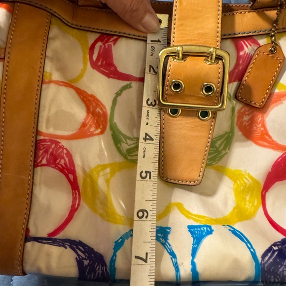 Coach Multicolor Satchel with Yellow leather Accents. - Picture 9 of 10